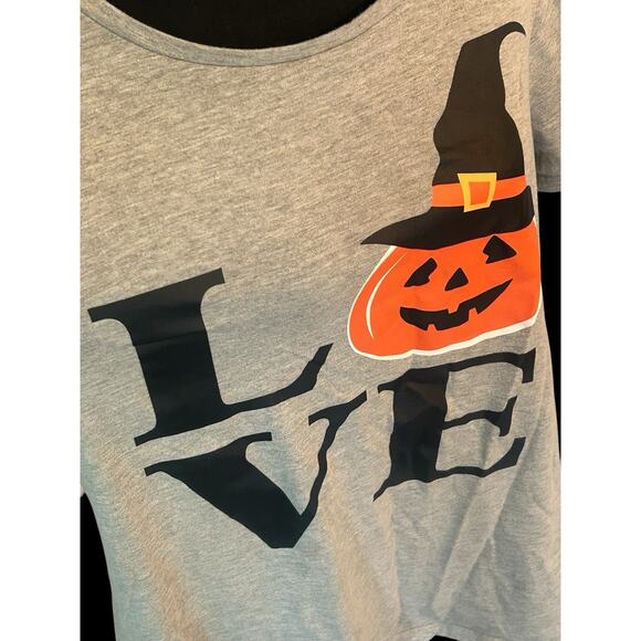 Bobbie Brooks Womens Gray LOVE Halloween T-shirt With Pumpkin Size 2XL - Picture 4 of 6